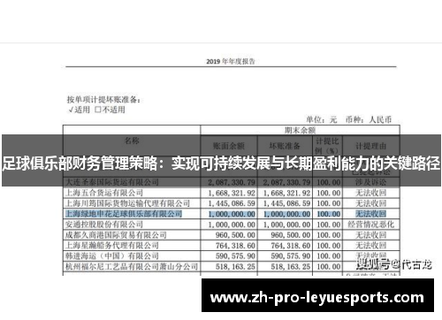 足球俱乐部财务管理策略:实现可持续发展与长期盈利能力的关键路径 足球俱乐部财务管理策略:实现可持续发展与长期盈利能力的关键路径